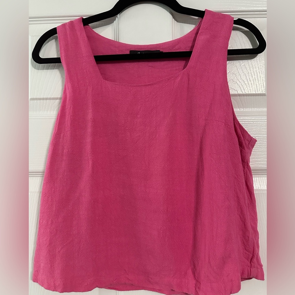 Automet Fuchsia Hot Pink Square Neck Sleeveless Tank Crop Top